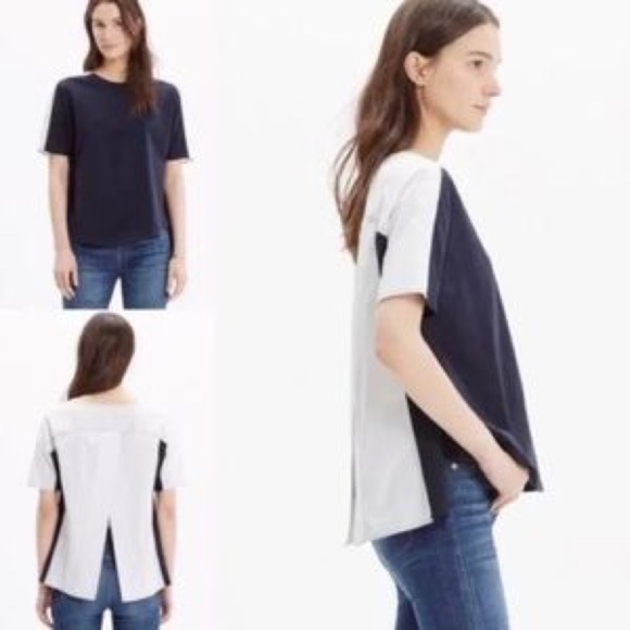 MADEWELL Oxford Panel Short Sleeve Cotton Shirt Open Back Size Small - Picture 2 of 6